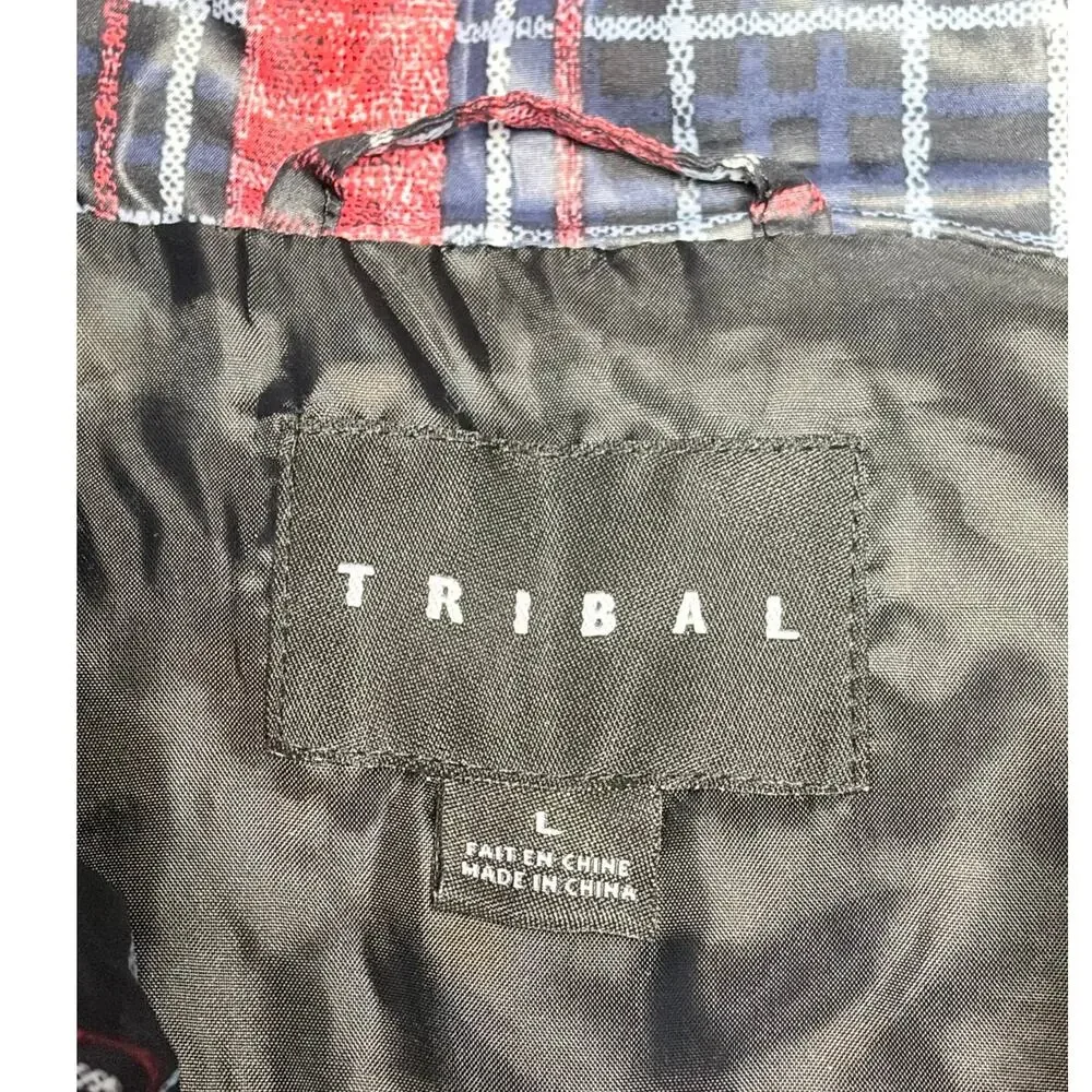 Tribal Red Plaid Puffer Quilted Vest size Large